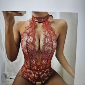 NEW Poteti Crotchless Red Lace Backless Bodysuit XXXL